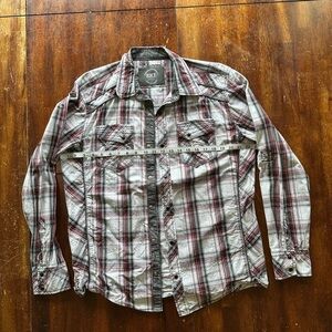 BKE Red and Black snap button down Plaid Shirt